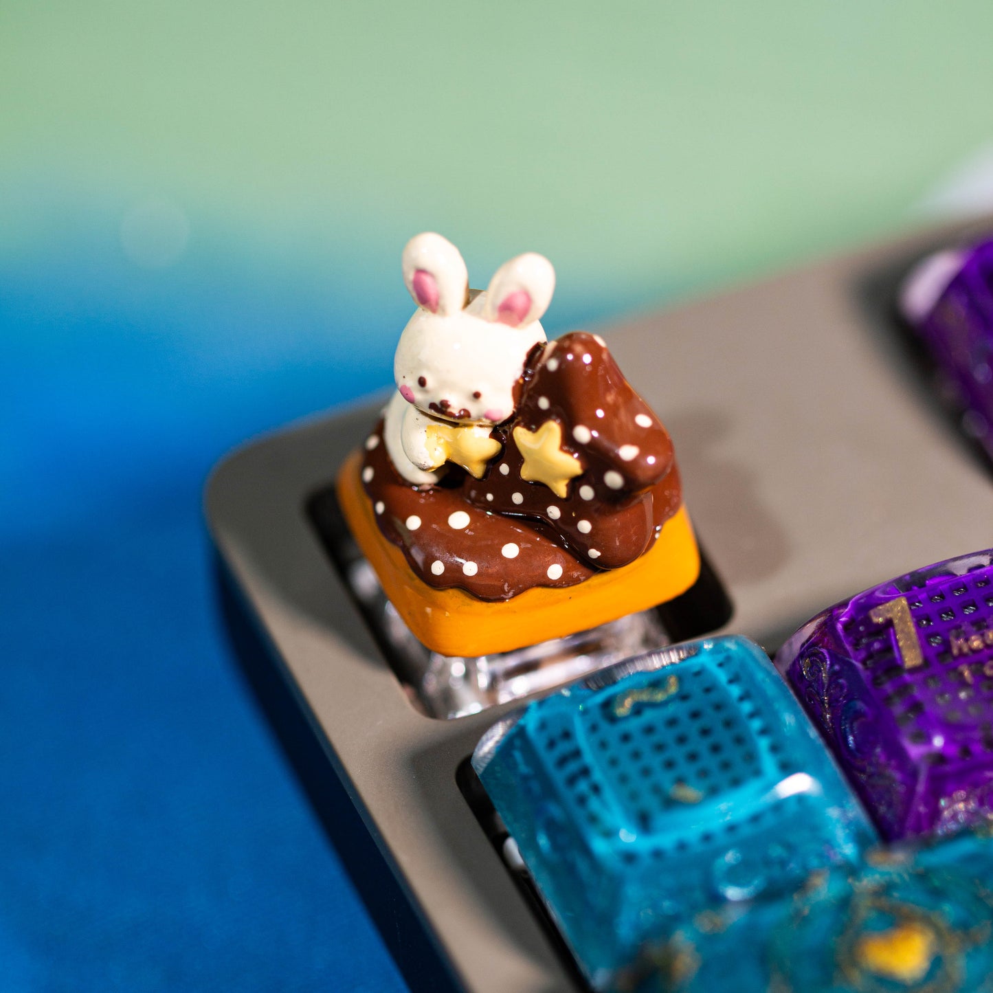 Starlit Bunny Dream · Handmade Resin Artisan Keycap