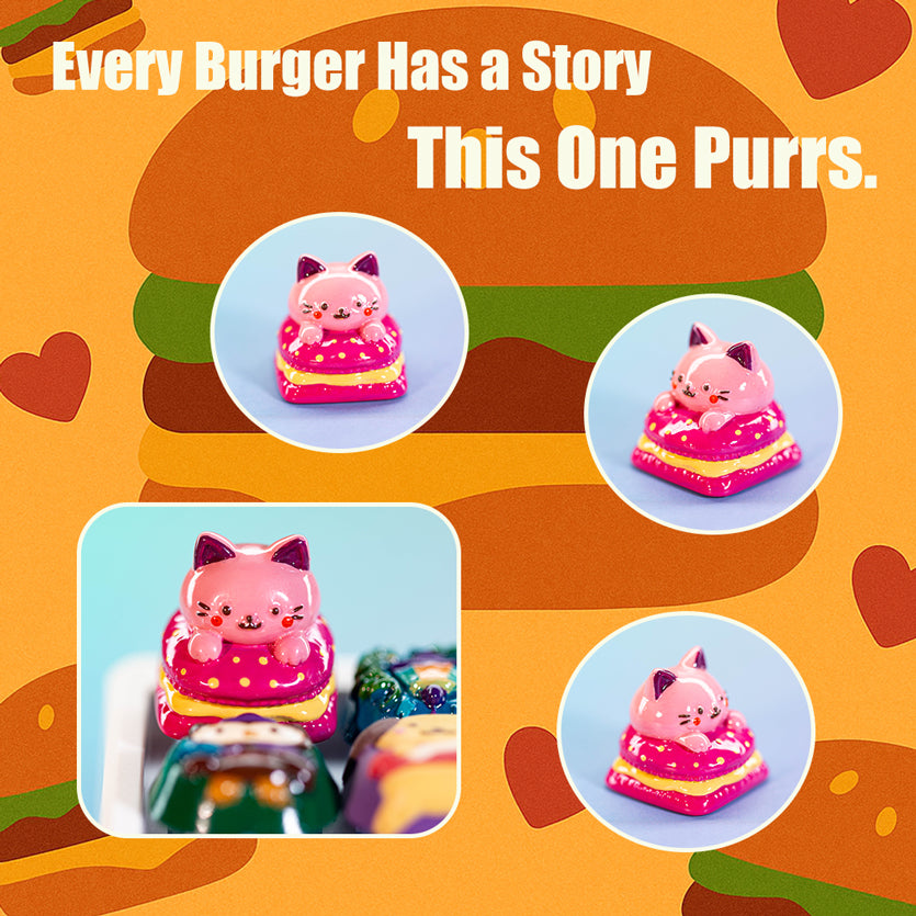 MeowBurger Delight · Handmade Resin Artisan Keycap