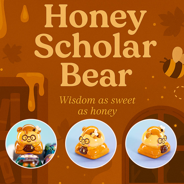 Honey Scholar Bear · Handmade Resin Artisan Keycap