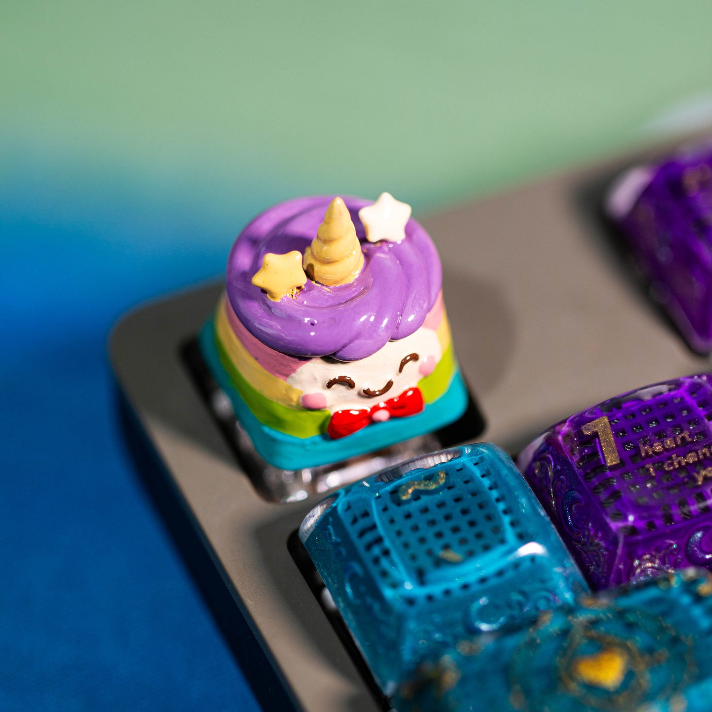Rainbow Unicorn Delight · Handmade Resin Artisan Keycap