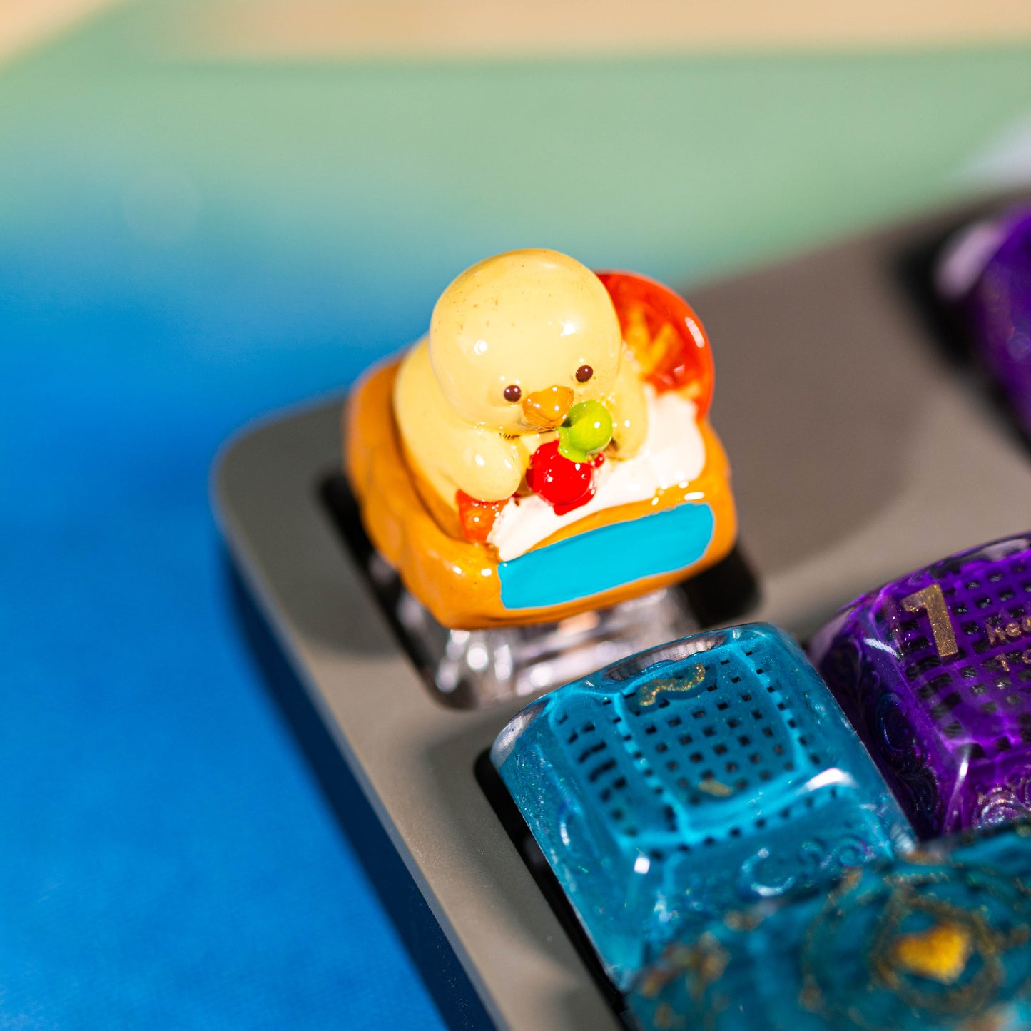 Duckling Fruit Feast · Handmade Resin Artisan Keycap