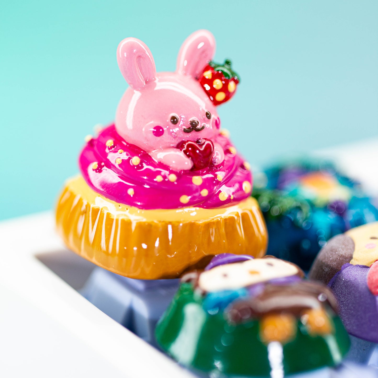 Strawberry Bunny Delight · Resin Artisan Keycap