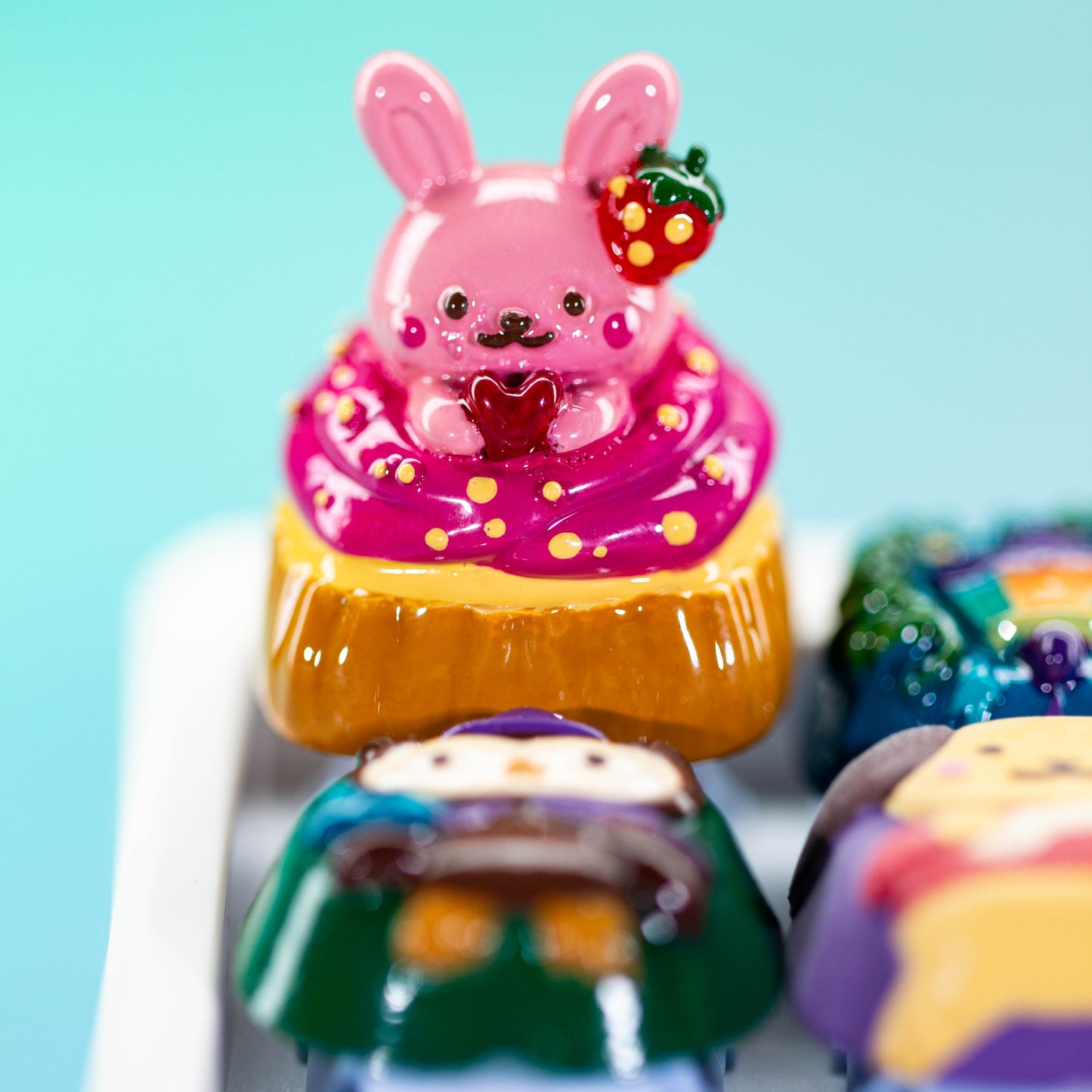 Strawberry Bunny Delight · Resin Artisan Keycap