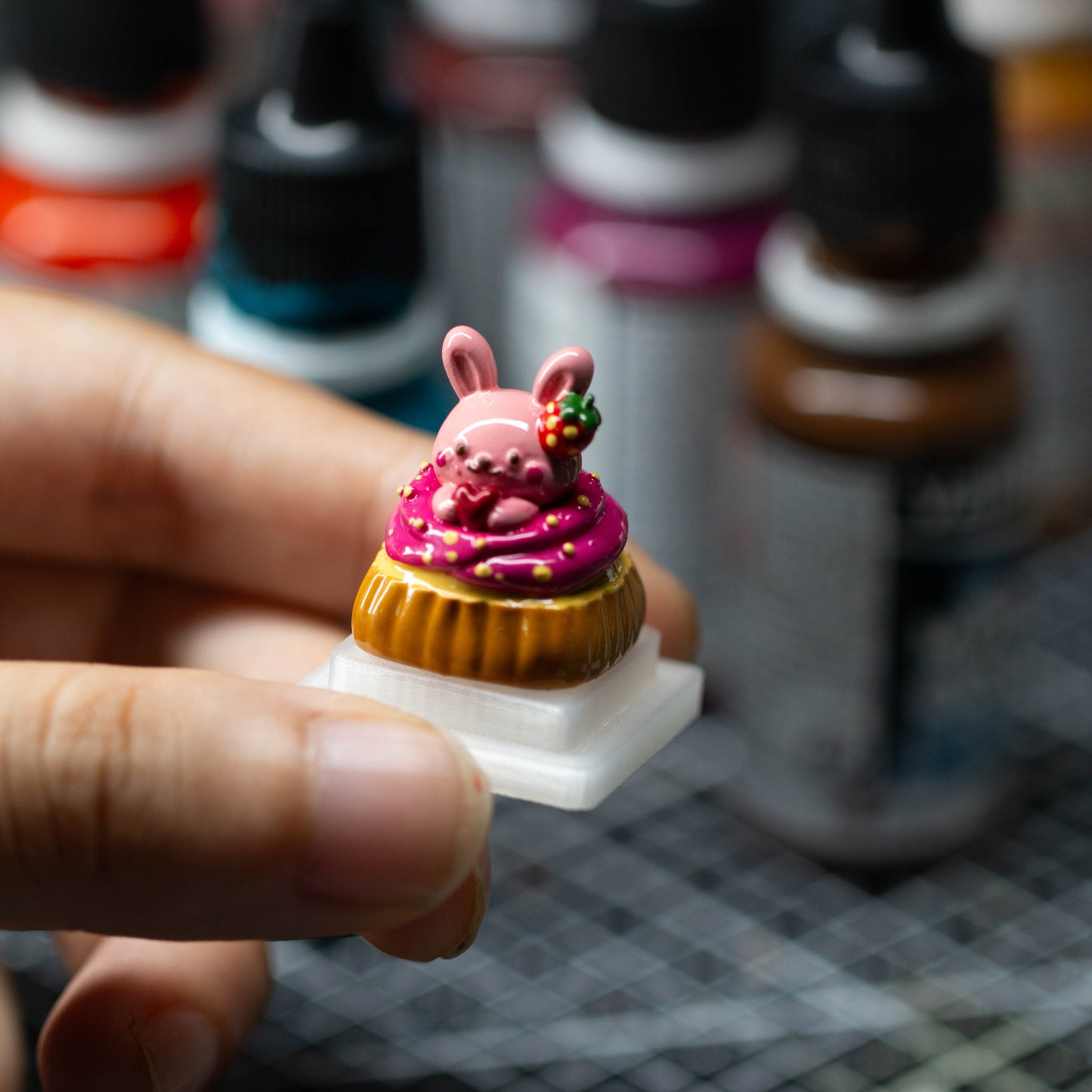 Strawberry Bunny Delight · Resin Artisan Keycap