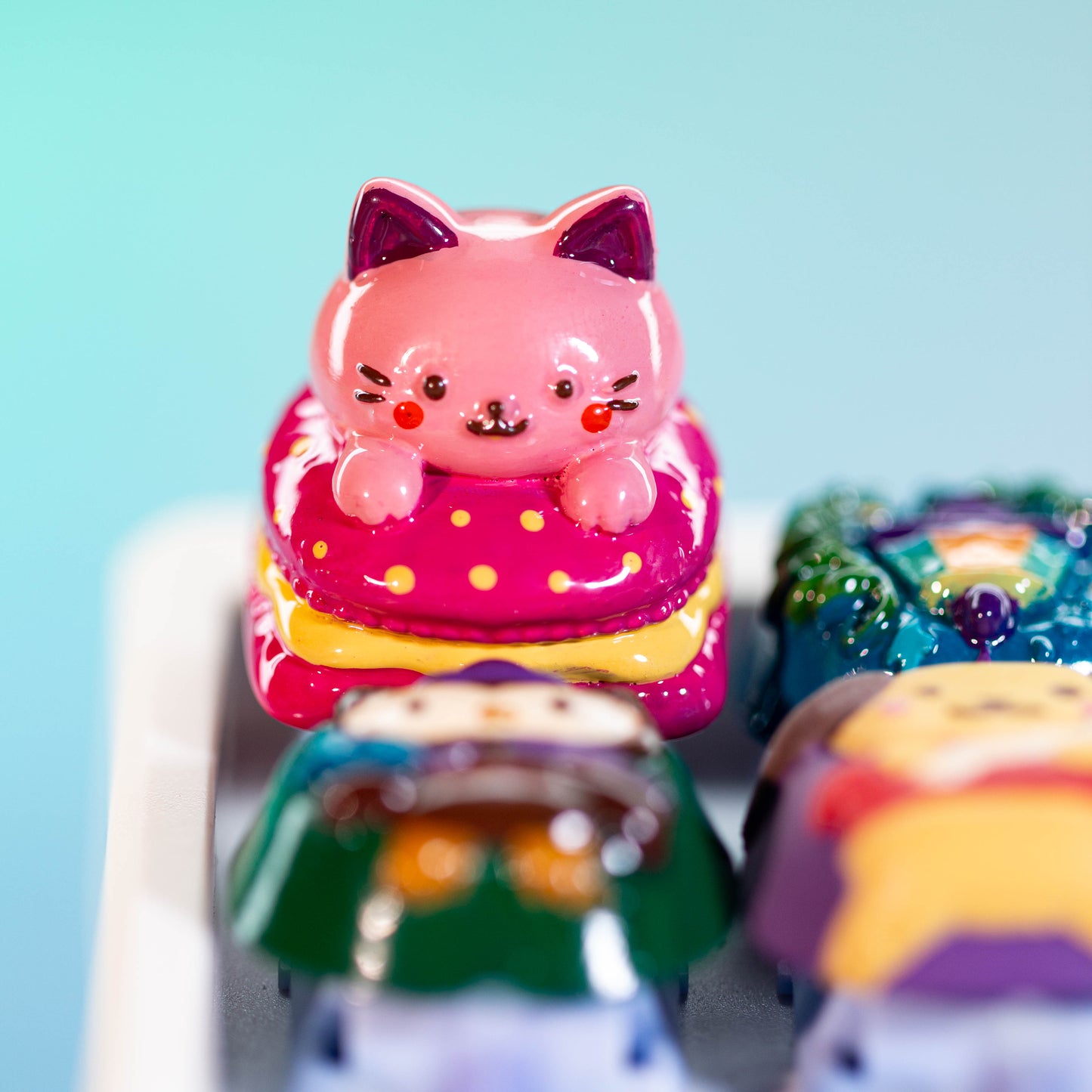 MeowBurger Delight · Handmade Resin Artisan Keycap