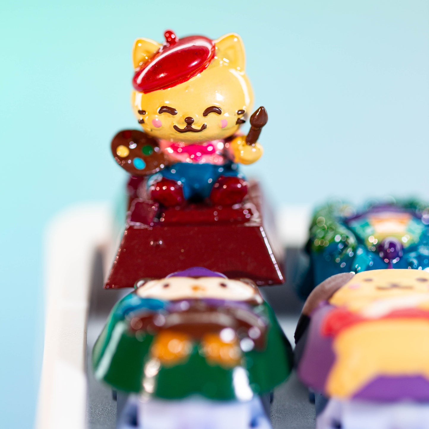 Painter Cat Marcel · Handmade Resin Artisan Keycap
