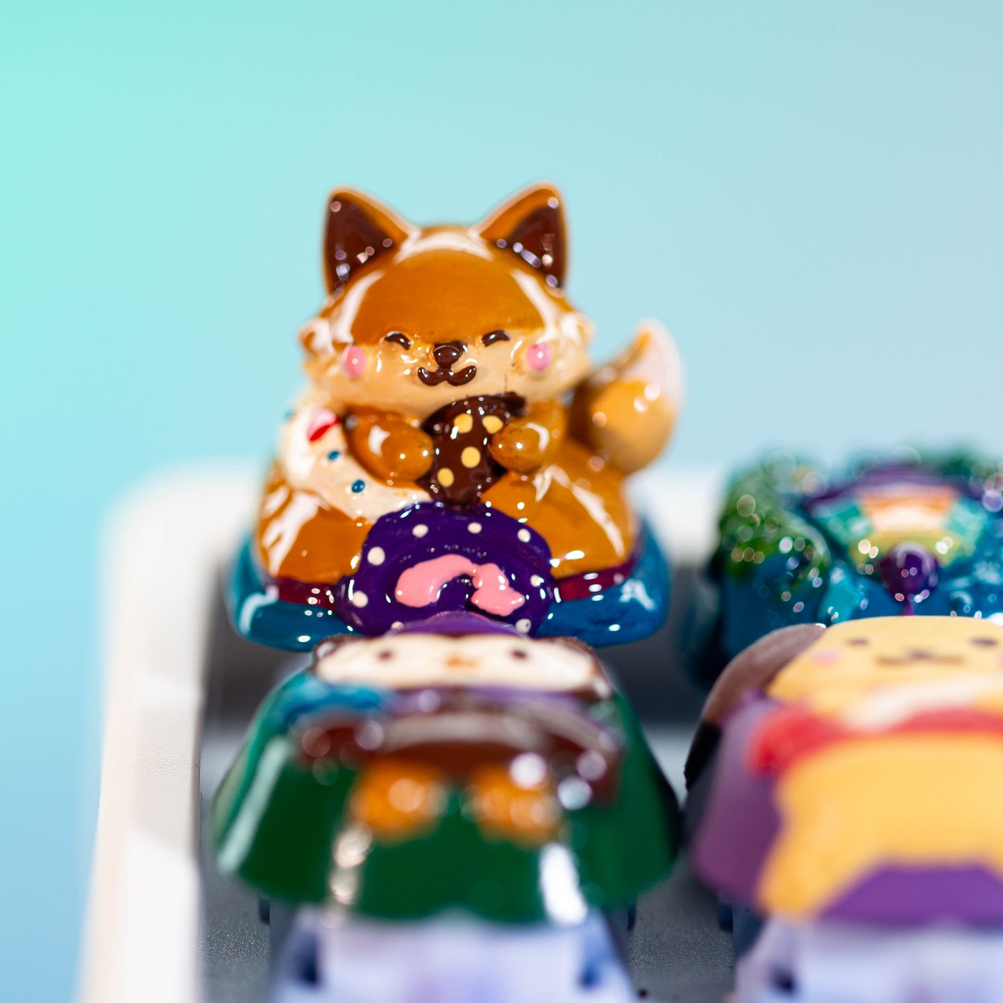 Donut Fox Delight · Handmade Resin Artisan Keycap