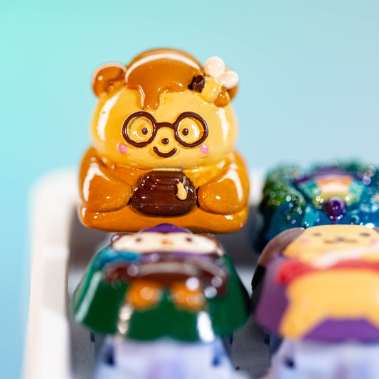 Honey Scholar Bear · Handmade Resin Artisan Keycap
