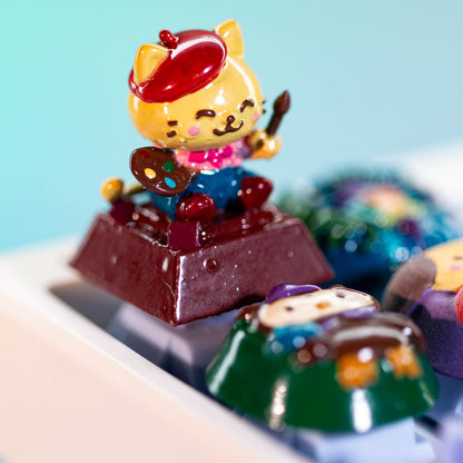Painter Cat Marcel · Handmade Resin Artisan Keycap