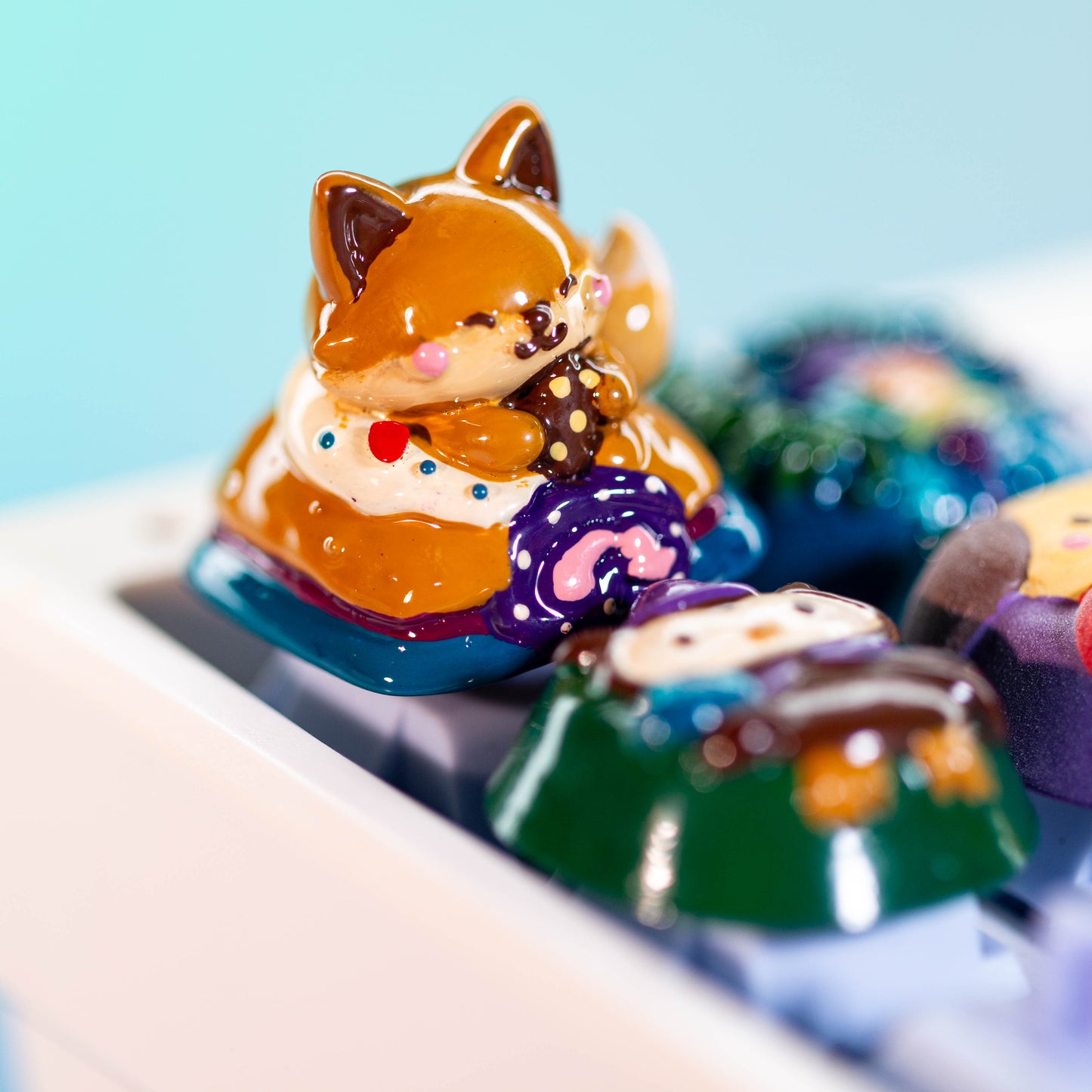 Donut Fox Delight · Handmade Resin Artisan Keycap