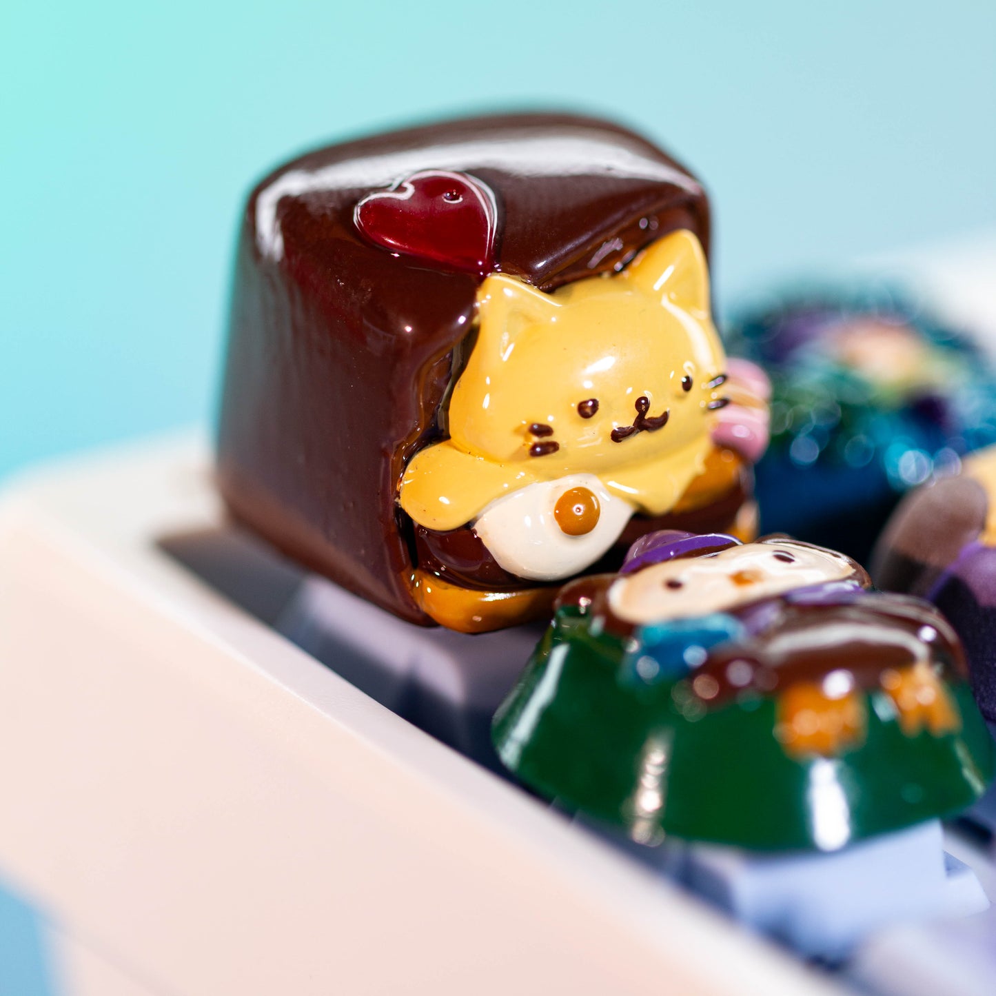 Chocolate Cat Delight · Handmade Resin Artisan Keycap