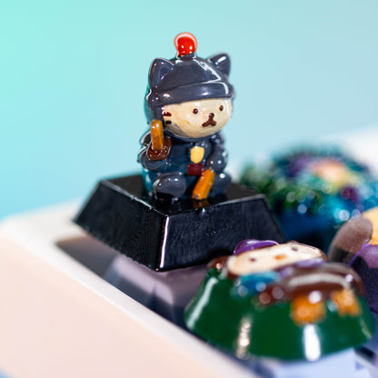 Samurai Cat Guardian · Handmade Resin Artisan Keycap