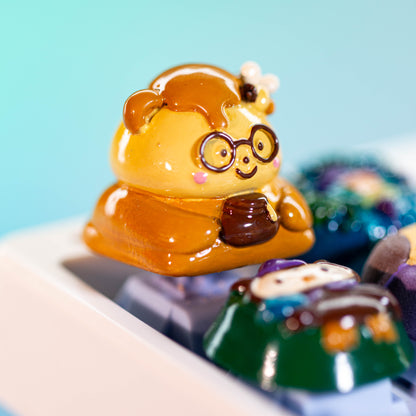 Honey Scholar Bear · Handmade Resin Artisan Keycap