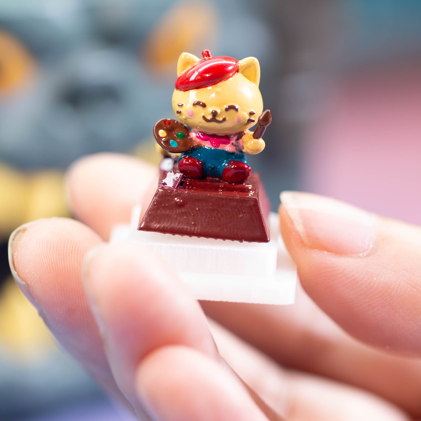Painter Cat Marcel · Handmade Resin Artisan Keycap