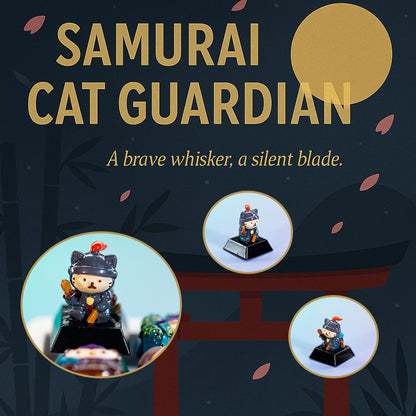 Samurai Cat Guardian · Handmade Resin Artisan Keycap