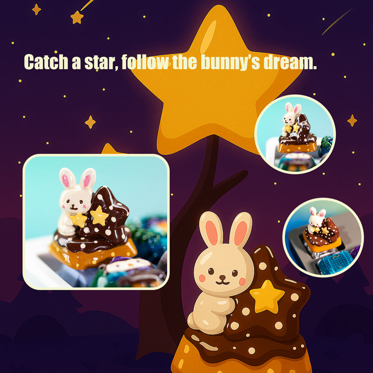 Starlit Bunny Dream · Handmade Resin Artisan Keycap